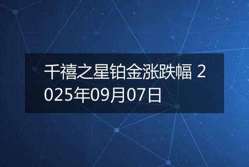 千禧之星铂金涨跌幅 2025年09月07日